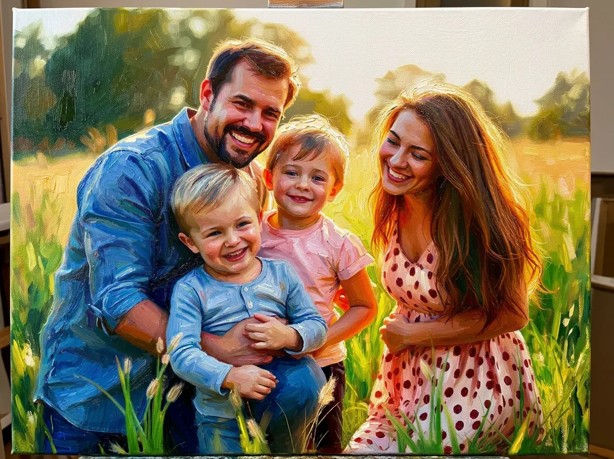 Family in a meadow – painting
