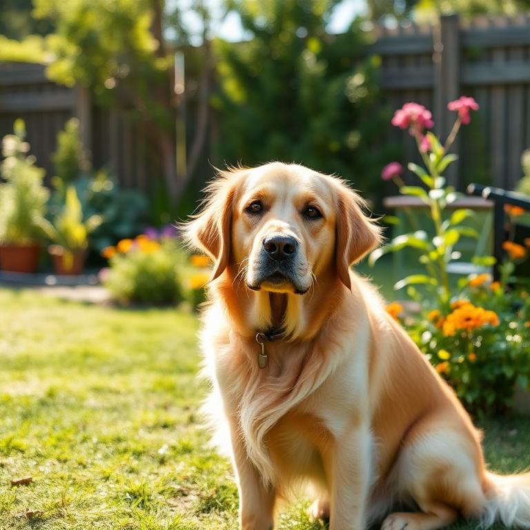 Golden retriever in garden – photo