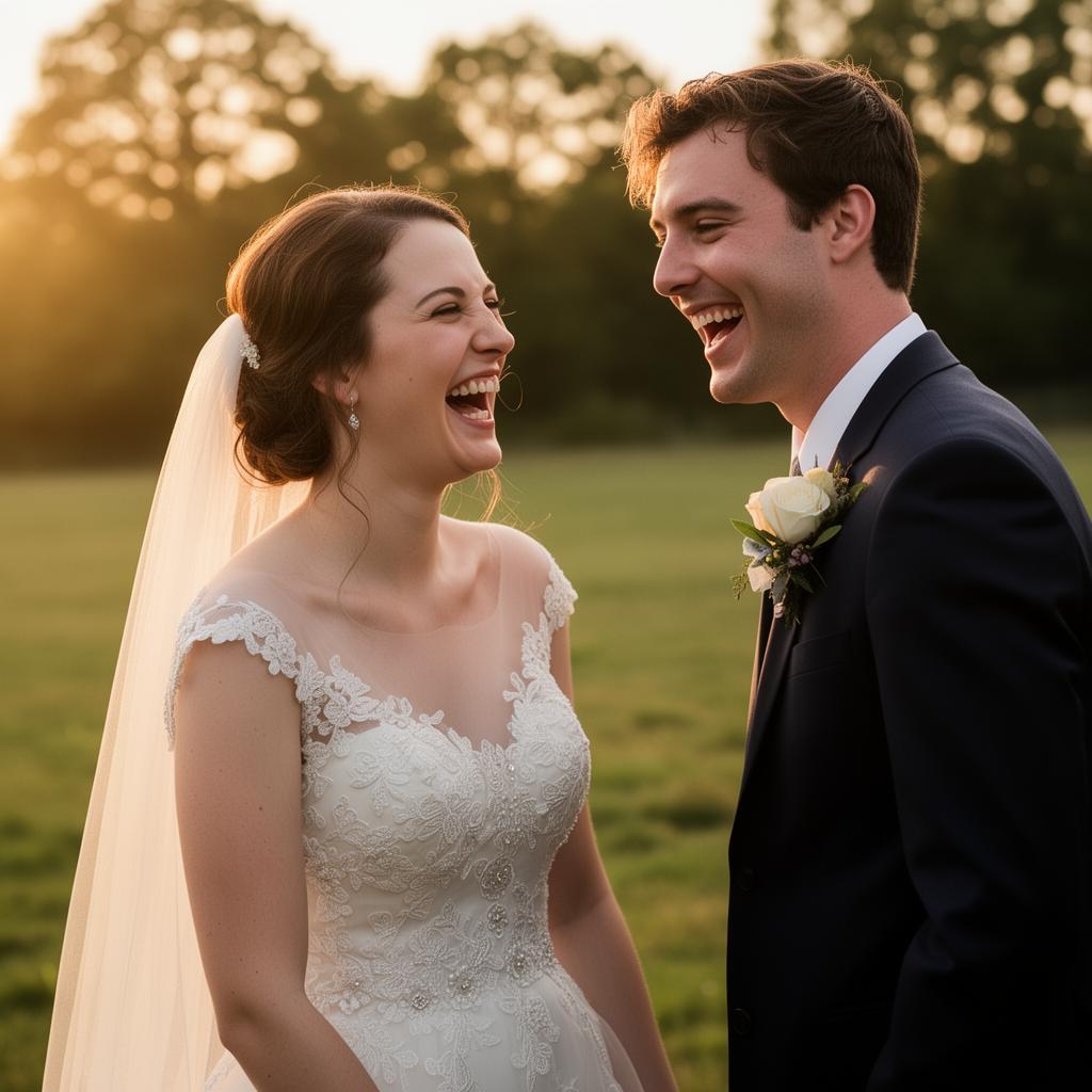Bride and groom laughing – photo